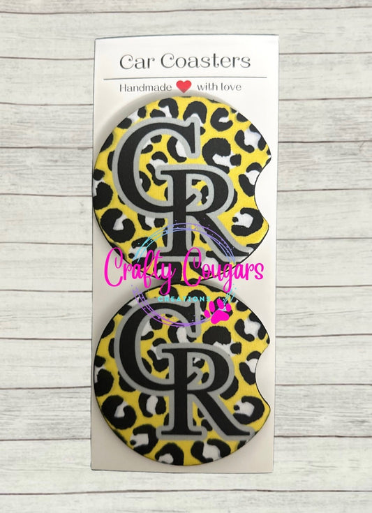 Crestview Rebels Gold Leopard Car Coasters