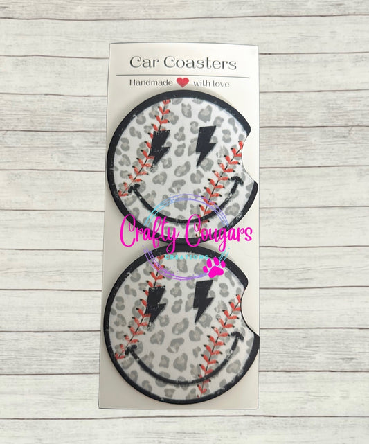 Baseball Smiley Car Coasters