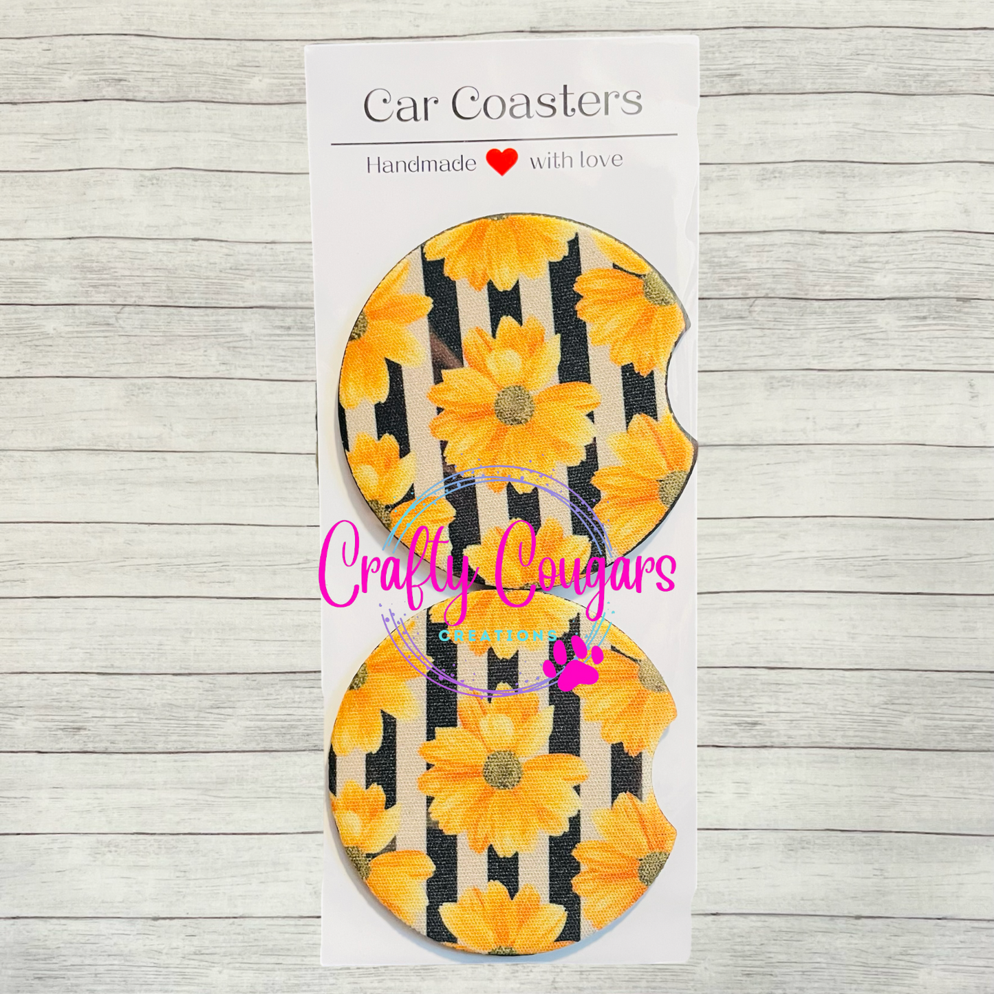 Sunflowers & Stripes Car Coasters