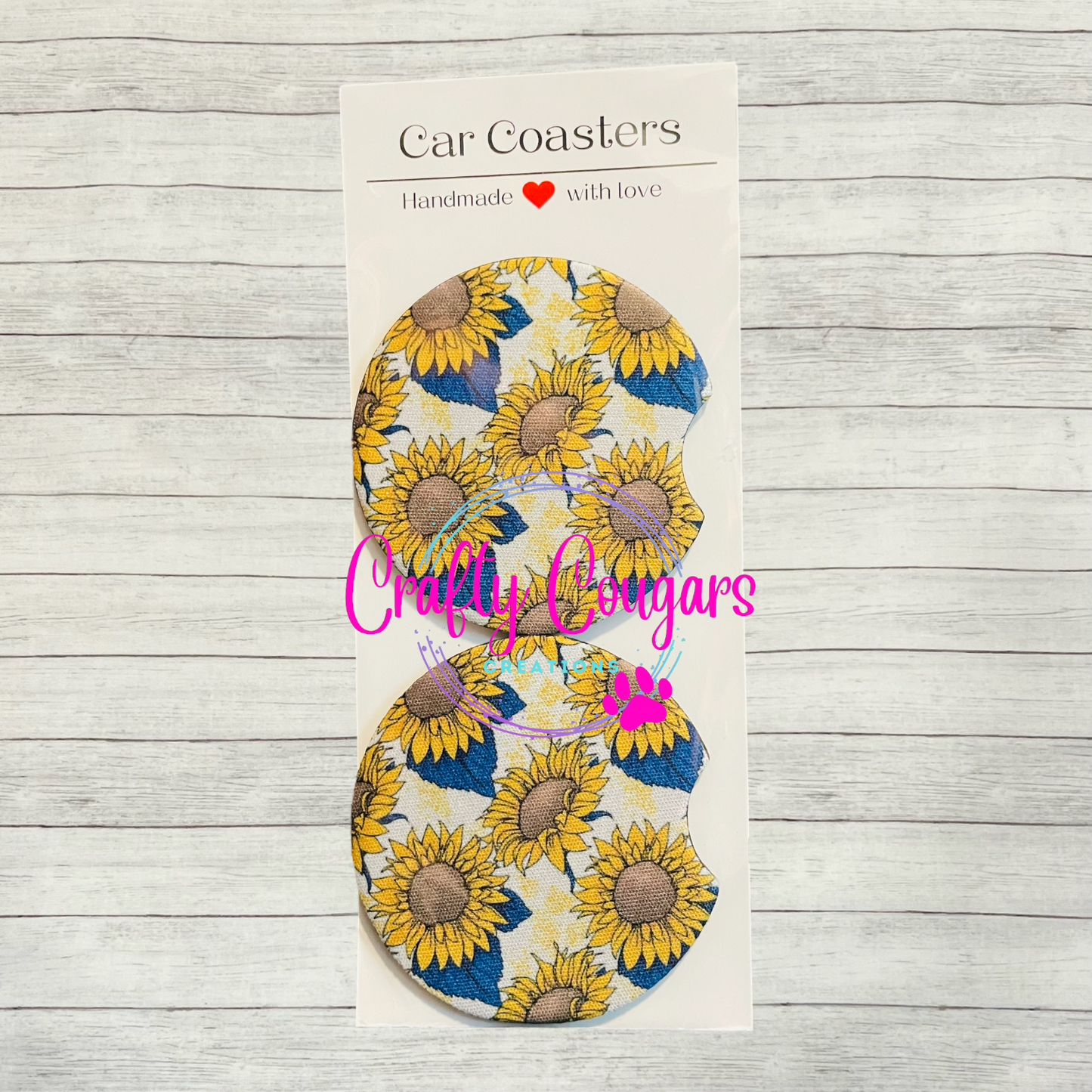 Sunflowers with Navy Leaves Car Coasters