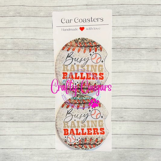 Busy Raising Ballers Car Coasters