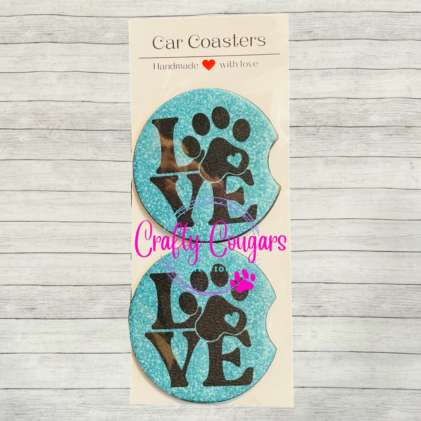 Love Paw Print Car Coasters