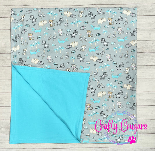 Gray/Teal Zoo Animals Baby Blanket