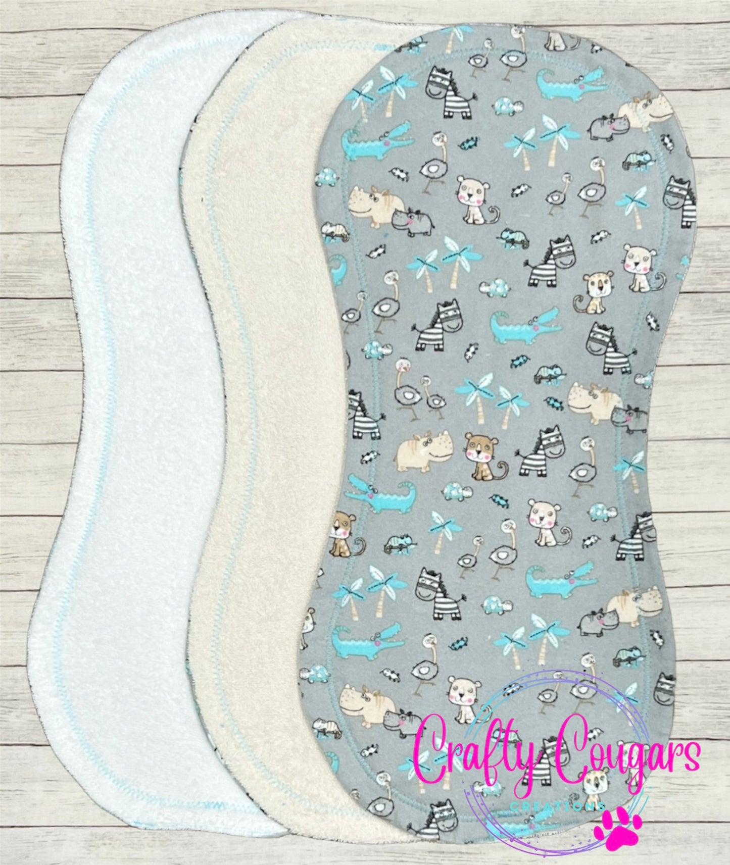 Gray & Teal Zoo Animals Plaid Burp Rag