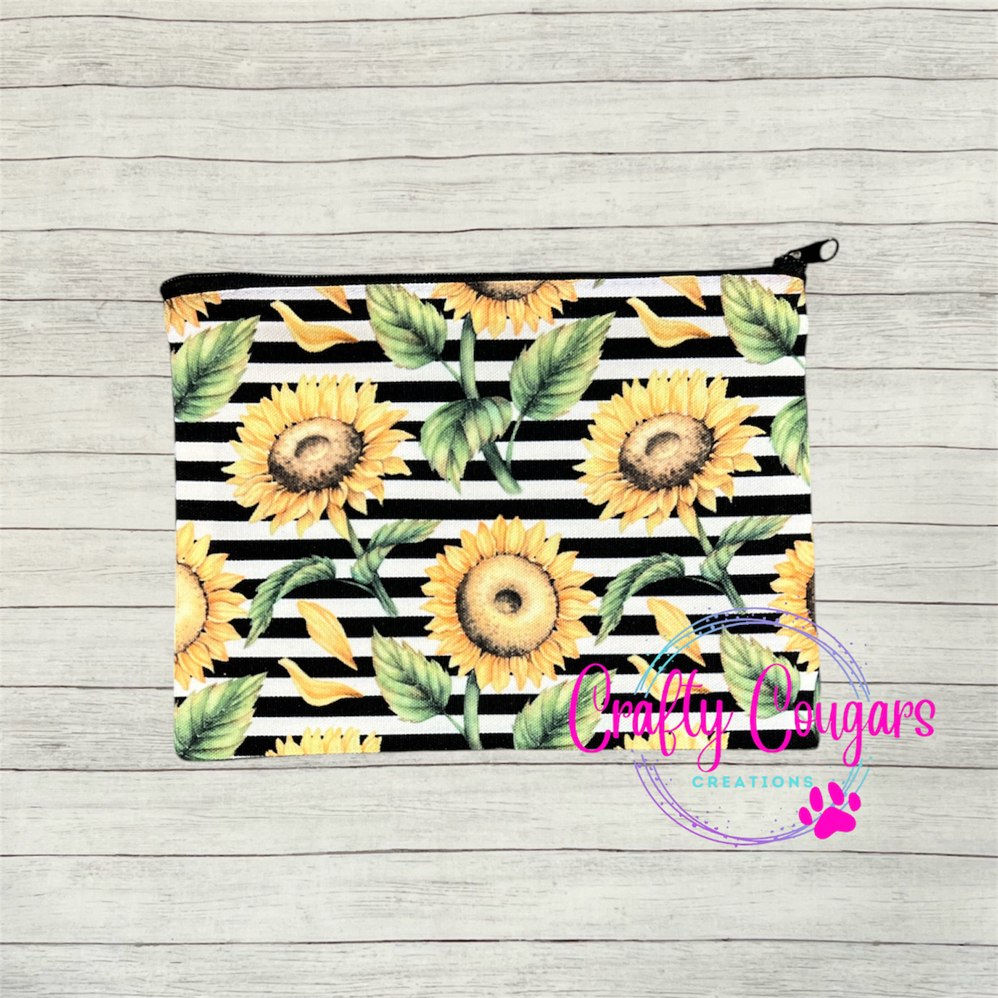 Striped Sunflowers Zipper Bag