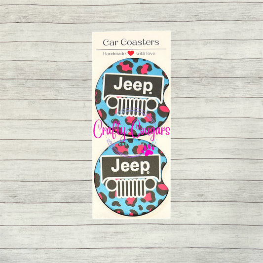 Teal & Pink Leopard Jeep Car Coasters