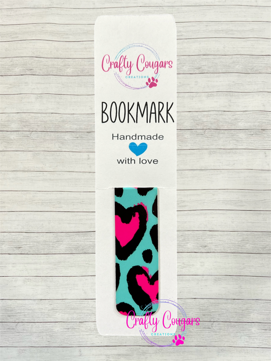 Teal & Pink Hearts Leopard Bookmark